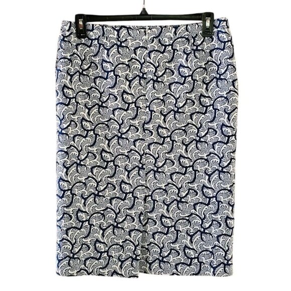 Dries Van Noten Skirt Size 44 Blue White Paisley Brocade Silk Blend Pencil - Picture 2 of 9